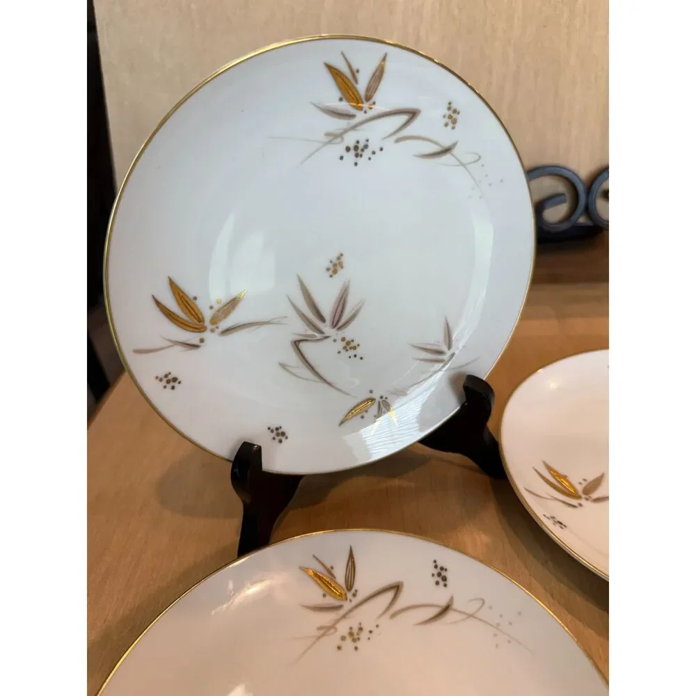 Vintage Noritake China 5786 Small Dessert Appetizer Plates Gold Bamboo Set 6